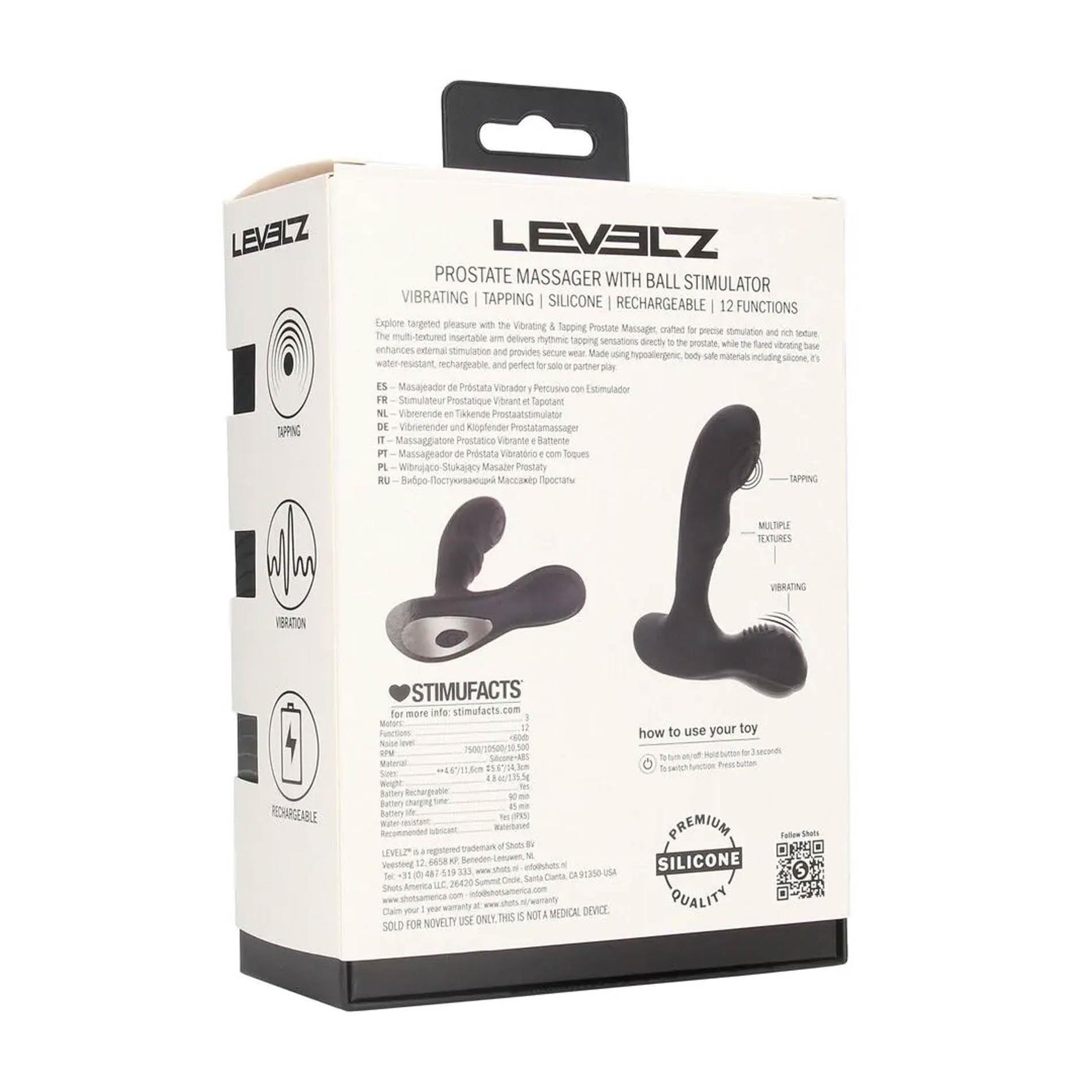 Levelz Aparat de masaj pentru prostată cu vibrații și pulsații din silicon, negru
