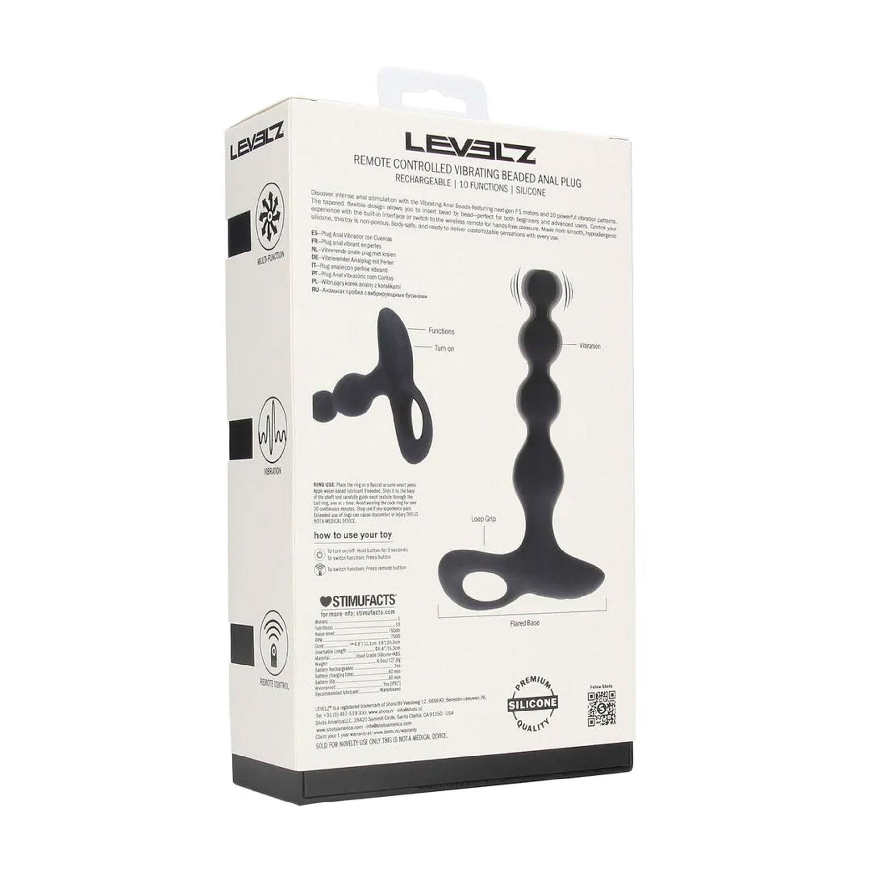 Dop anal vibrant din silicon Levelz, negru, 20 cm