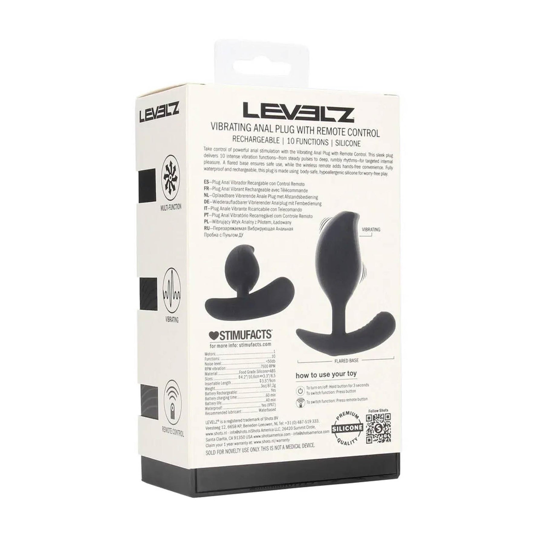 Dop anal vibrant din silicon Levelz cu telecomandă 10,6 cm negru