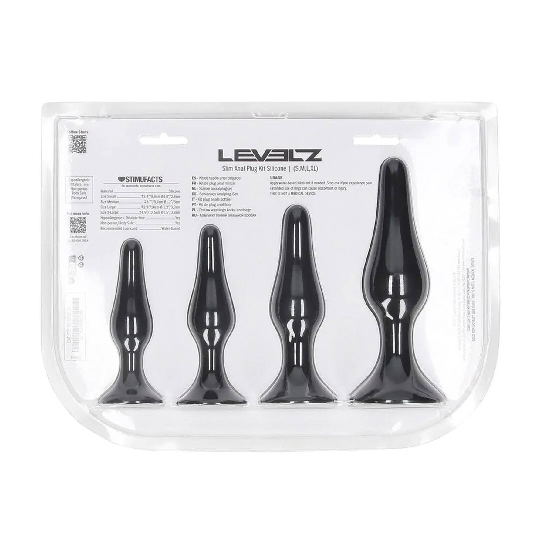 Set de 4 dopuri anale subțiri din silicon Levelz, negre
