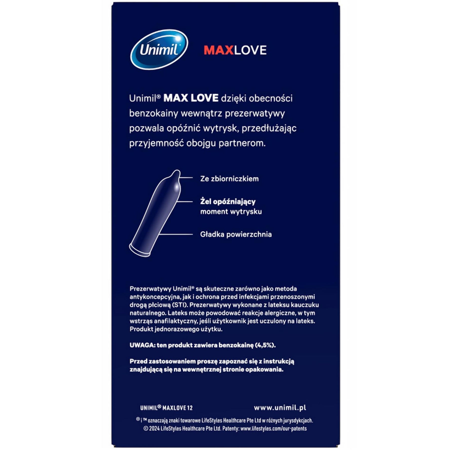 Prezervative Unimil Max Love cu efect de întârziere, 12 buc.