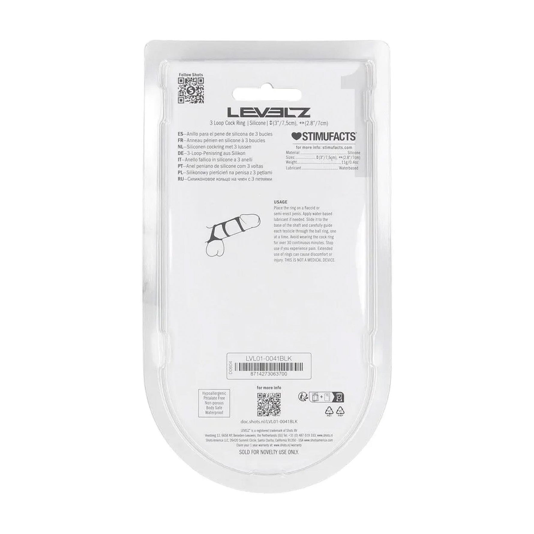 Inel triplu pentru penis Levelz din silicon, negru