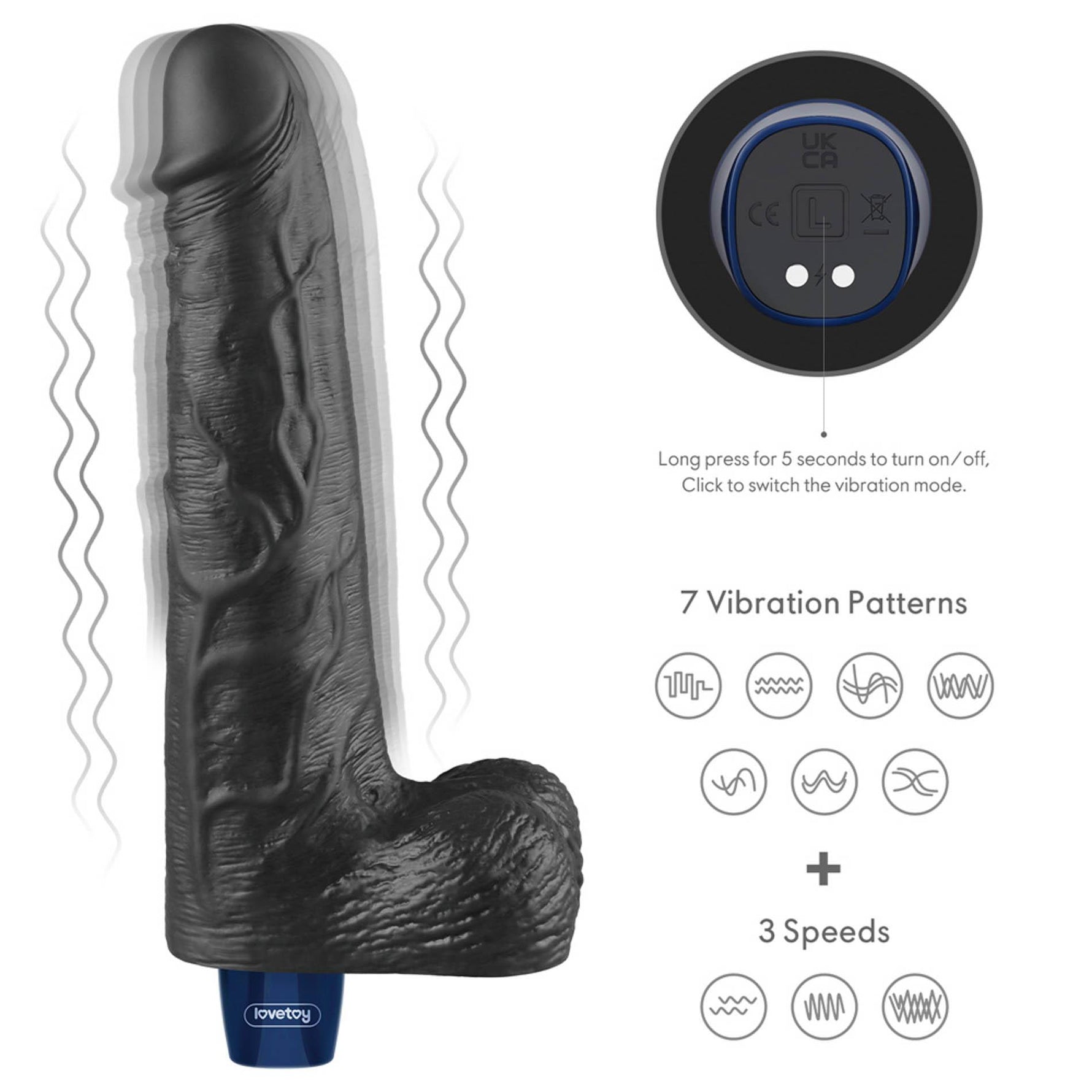 Dildo vibrant realist Lovetoy Real Softee negru USB 25cm