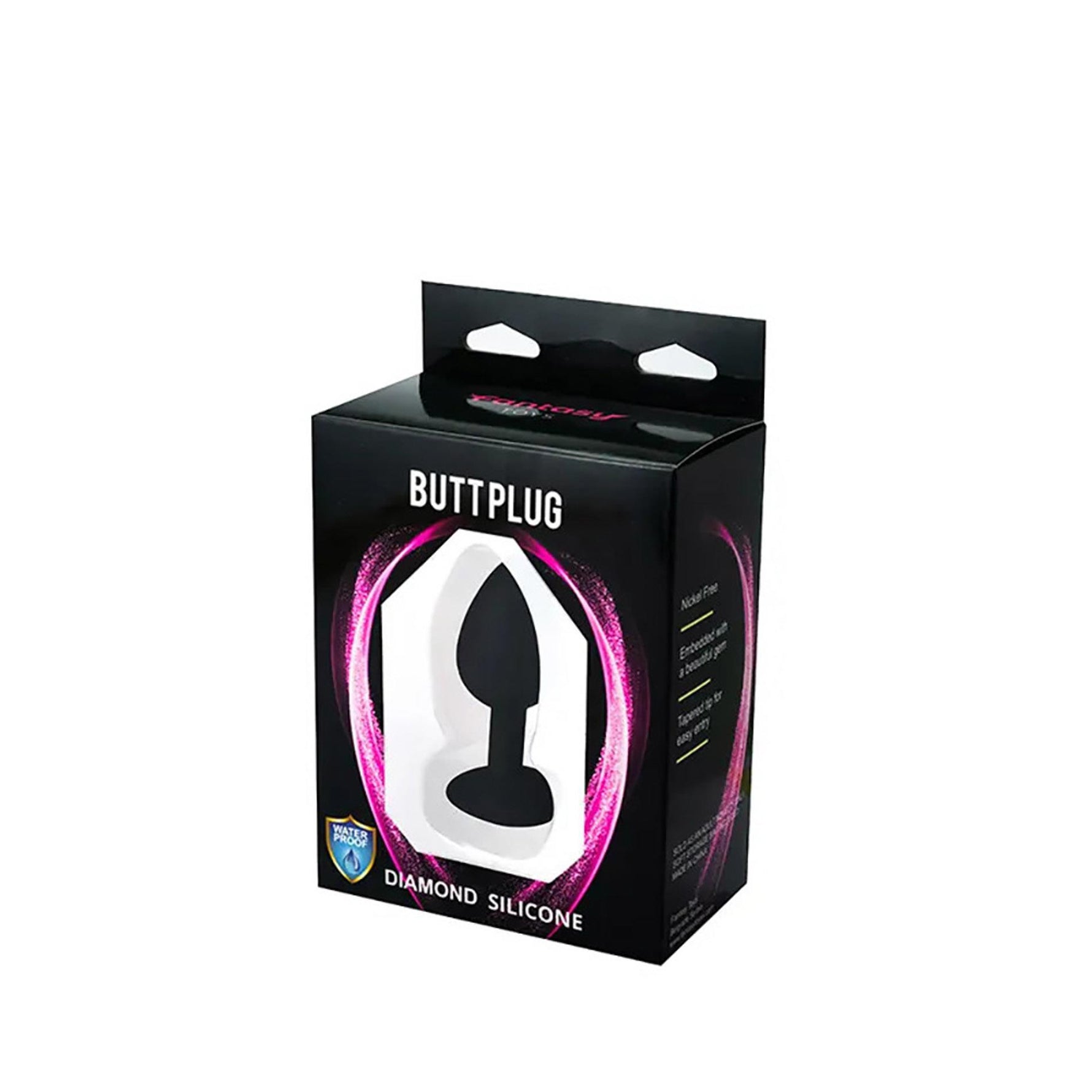 Plug anal din silicon Fantasy Heart negru cu cristal 7 cm