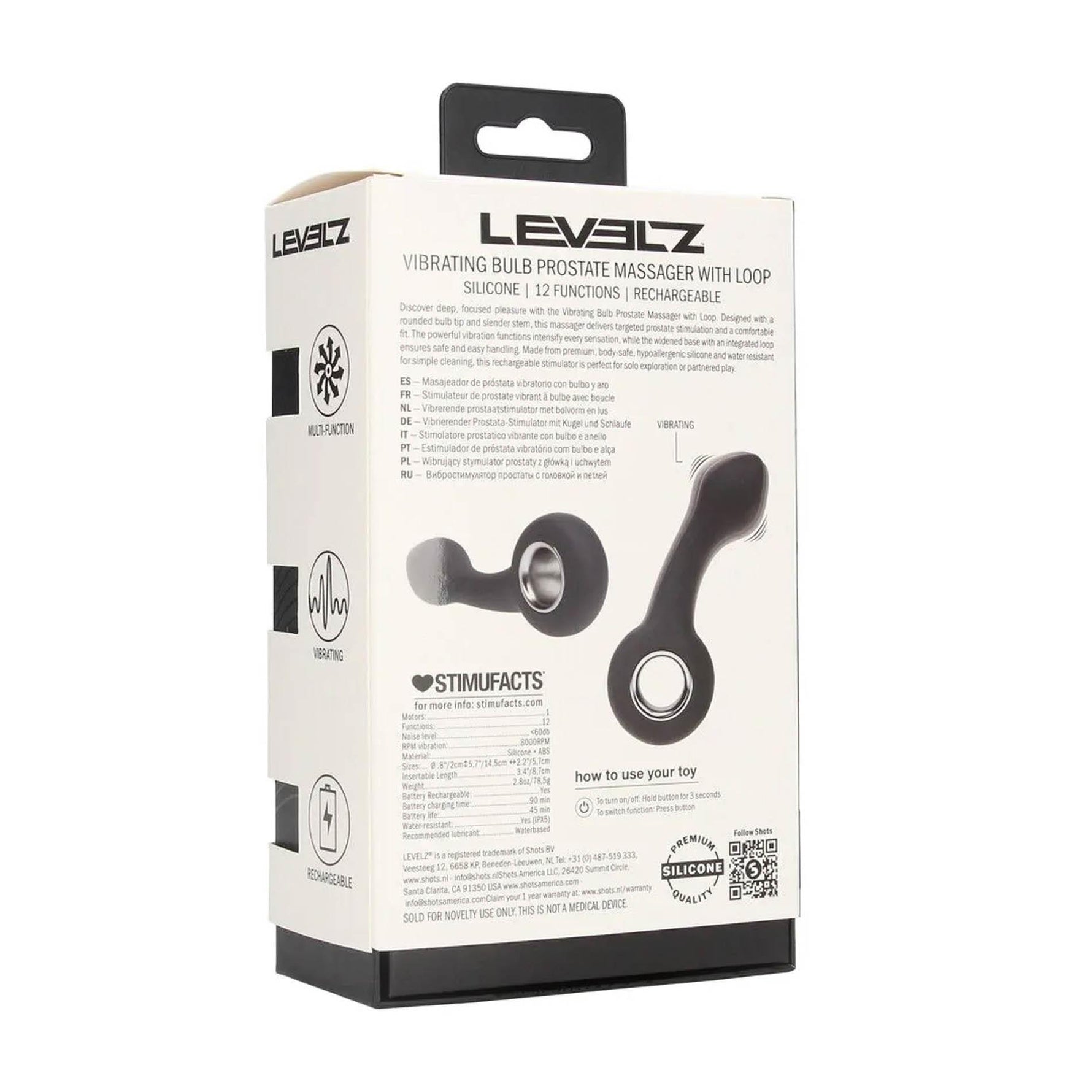 Masaj vibrant pentru prostată Levelz din silicon cu buclă, negru, 14,5 cm