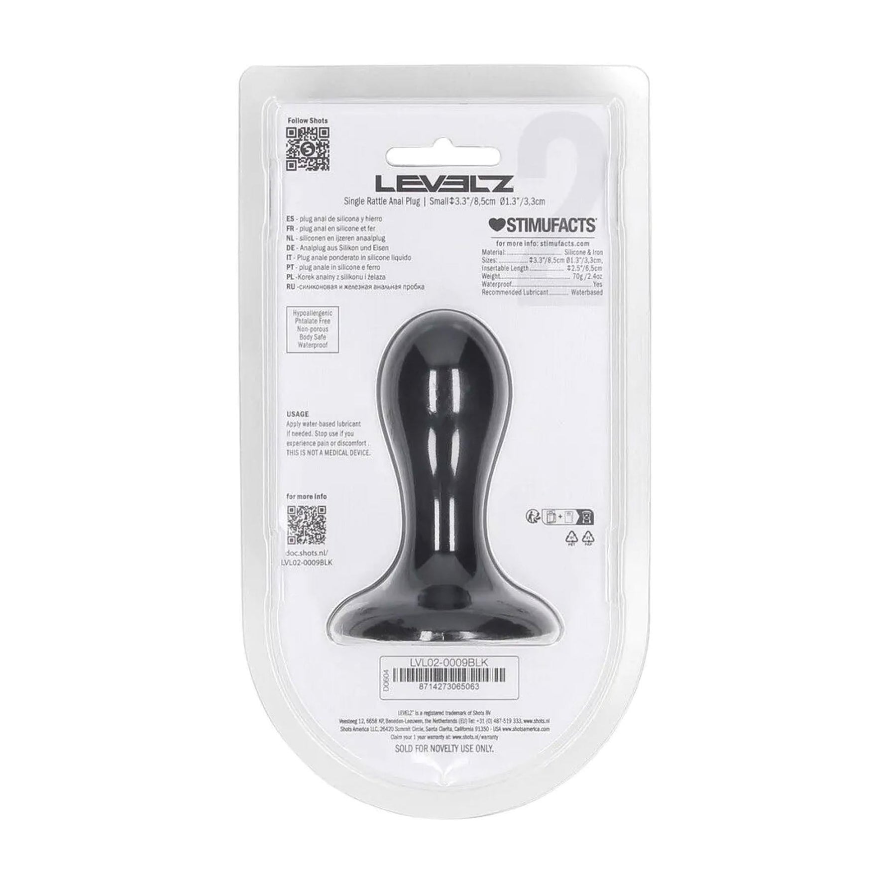 Dop anal din silicon Levelz cu zornăitoare S negru 8,5 cm