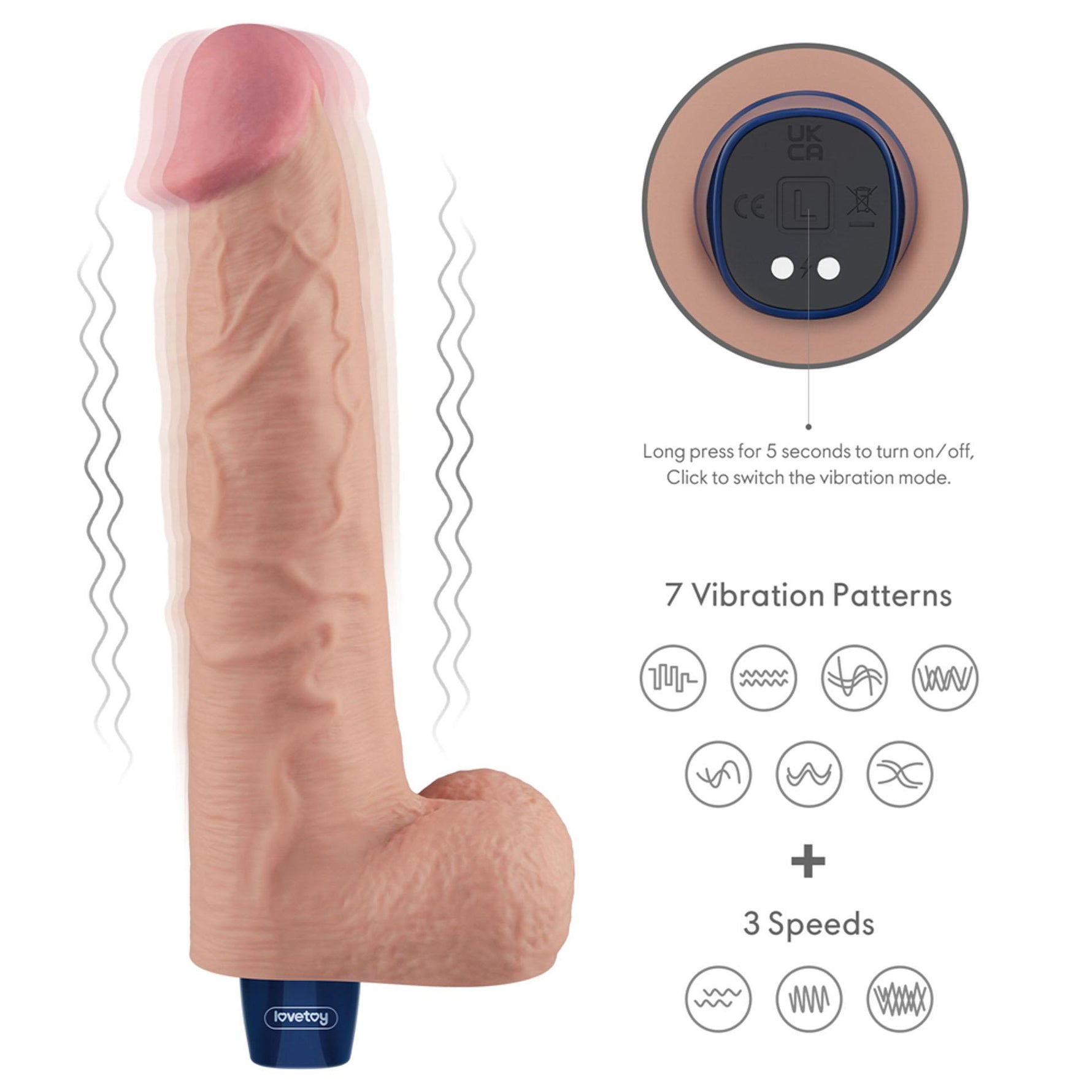Dildo vibrant realist Lovetoy Softee TPE, culoarea pielii, USB, 26,5 cm