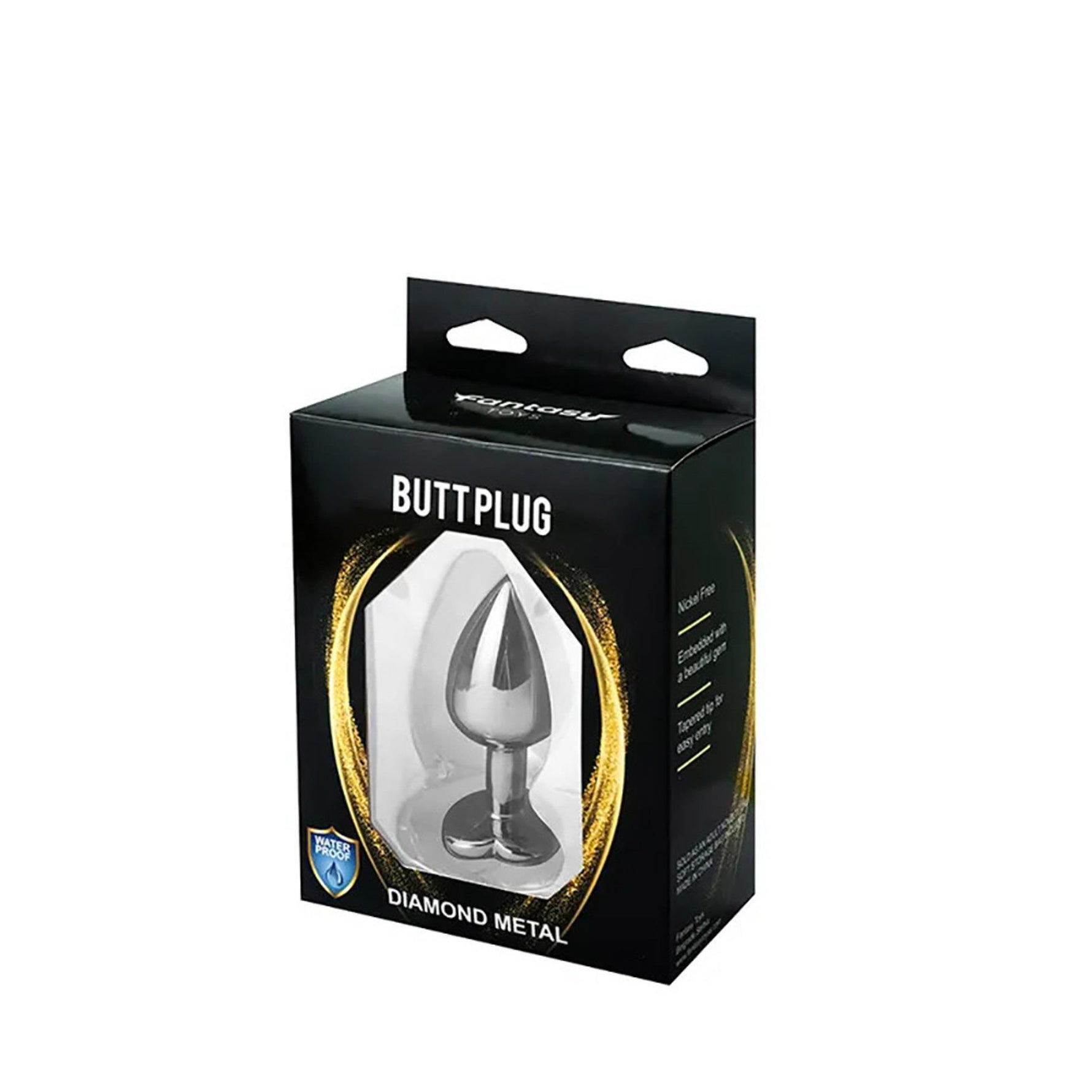 Plug anal mediu, în formă de inimă, din argint, cu cristal Fantasy alb