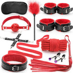 Set de bondage Fetish Fever cu 10 piese, roșu și negru