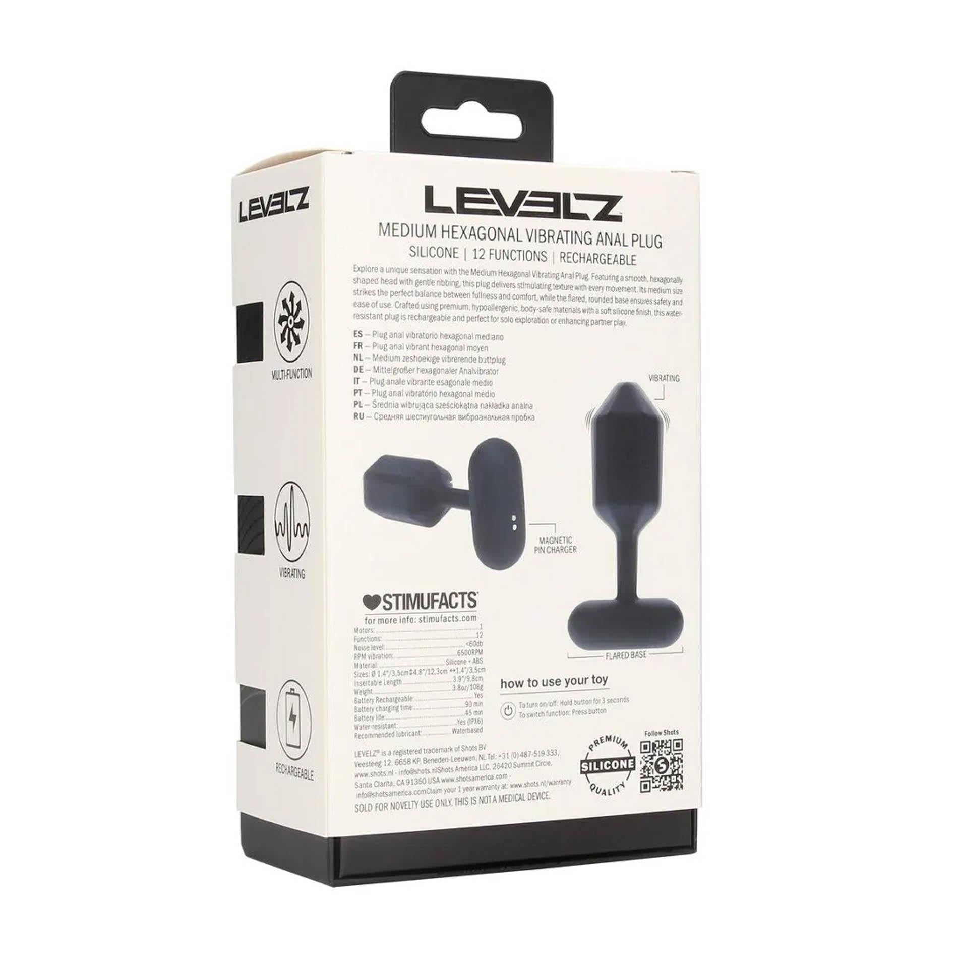 Dop anal vibrant hexagonal Levelz din silicon, M, negru