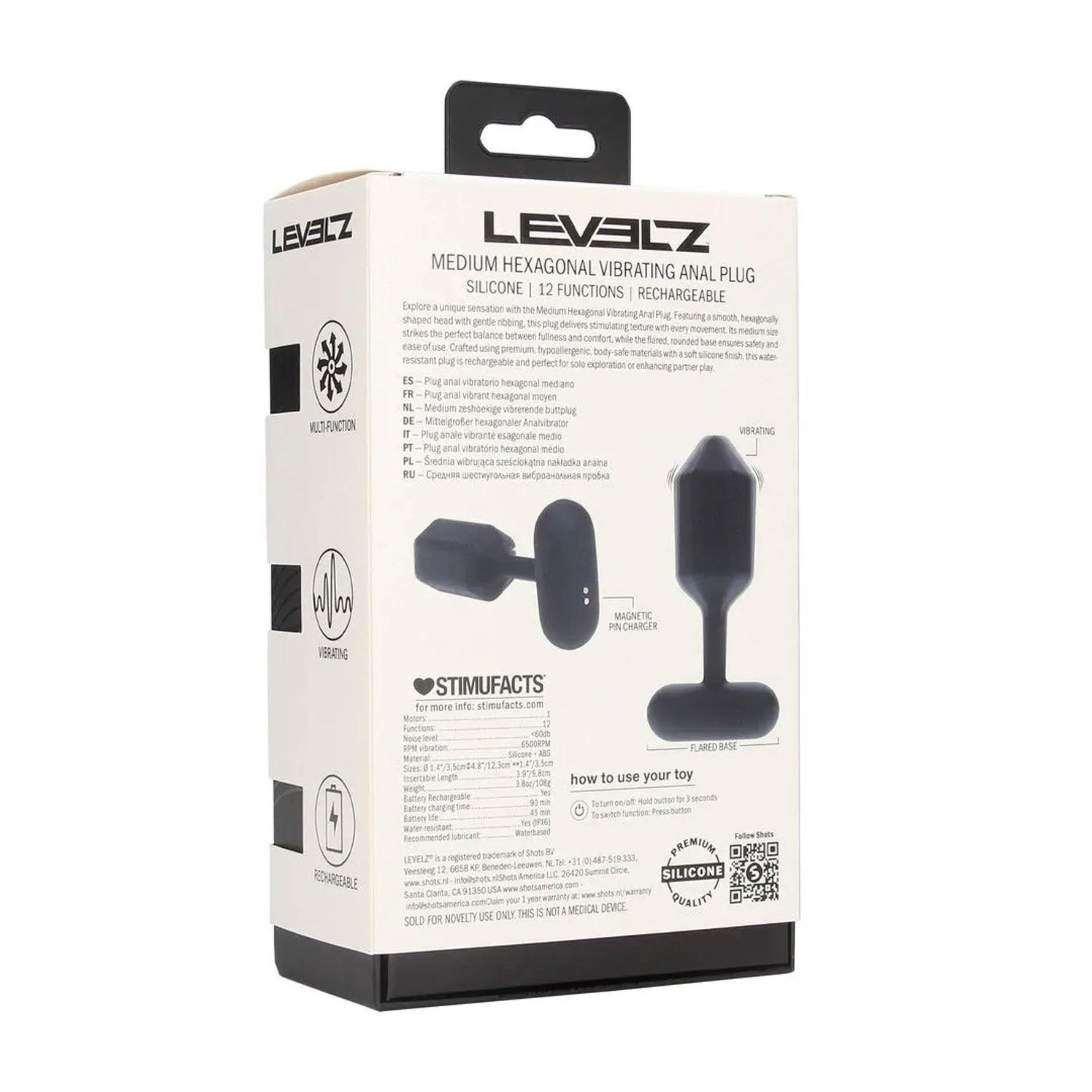 Dop anal vibrant hexagonal Levelz din silicon, M, negru