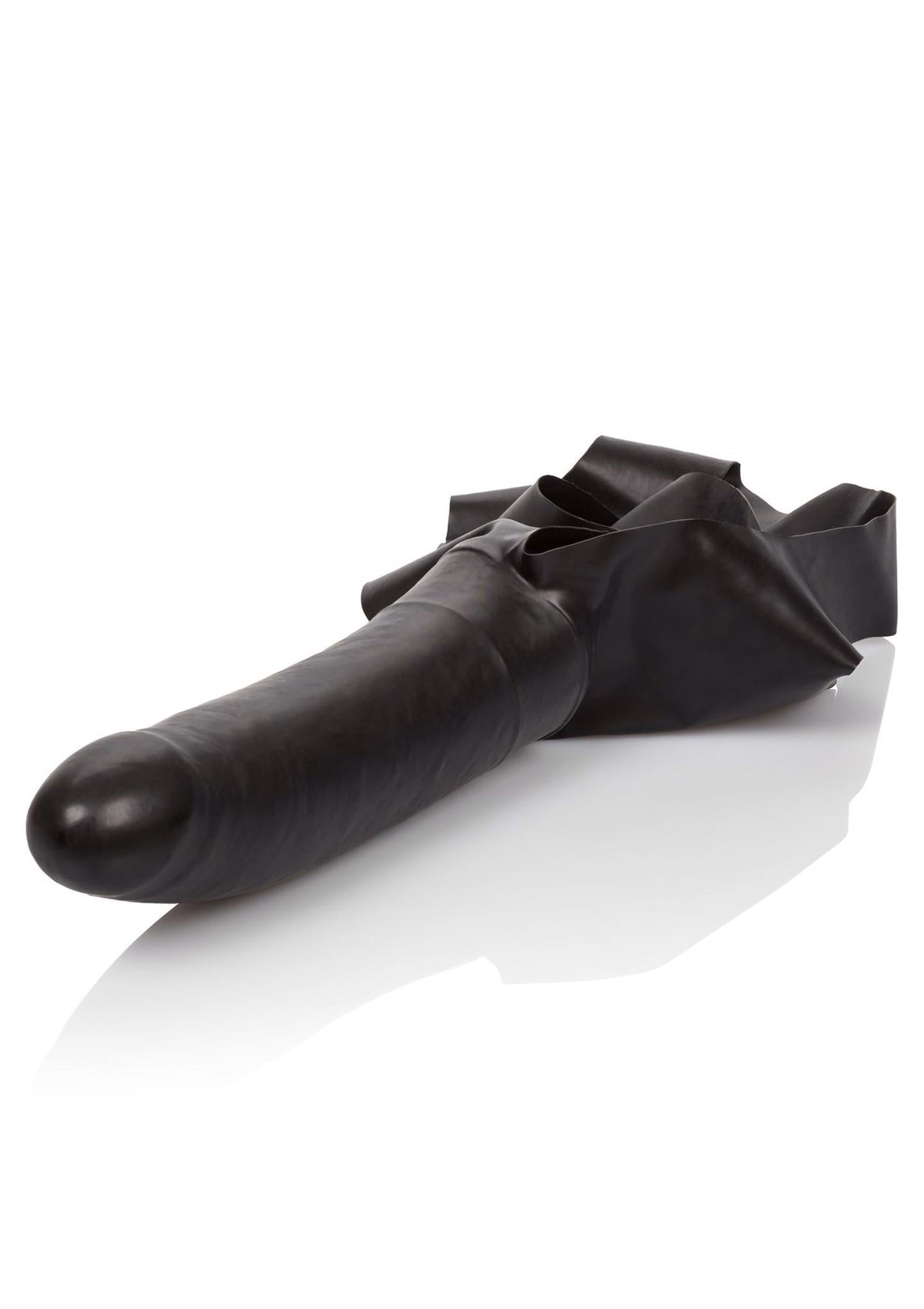 Dildo gag din latex The Accommodator, negru, 14 cm, cu vibrații