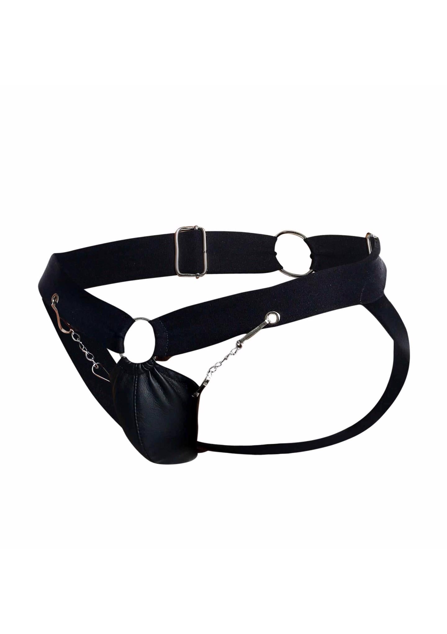 Jockstrap cu lanț din imitație de piele neagră Eroticwear MOB
