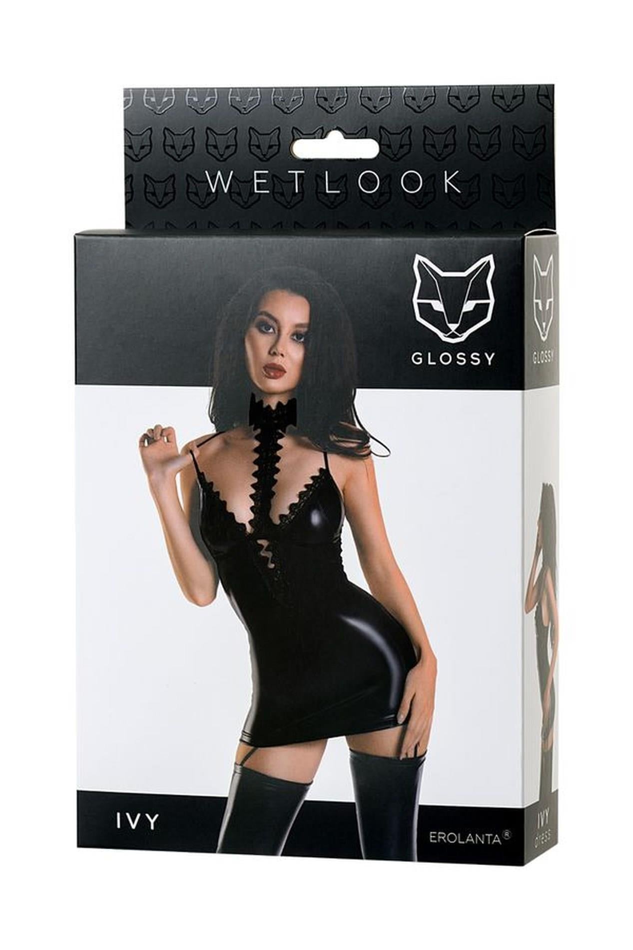 Rochie Ivy Glossy Wetlook Neagră XL