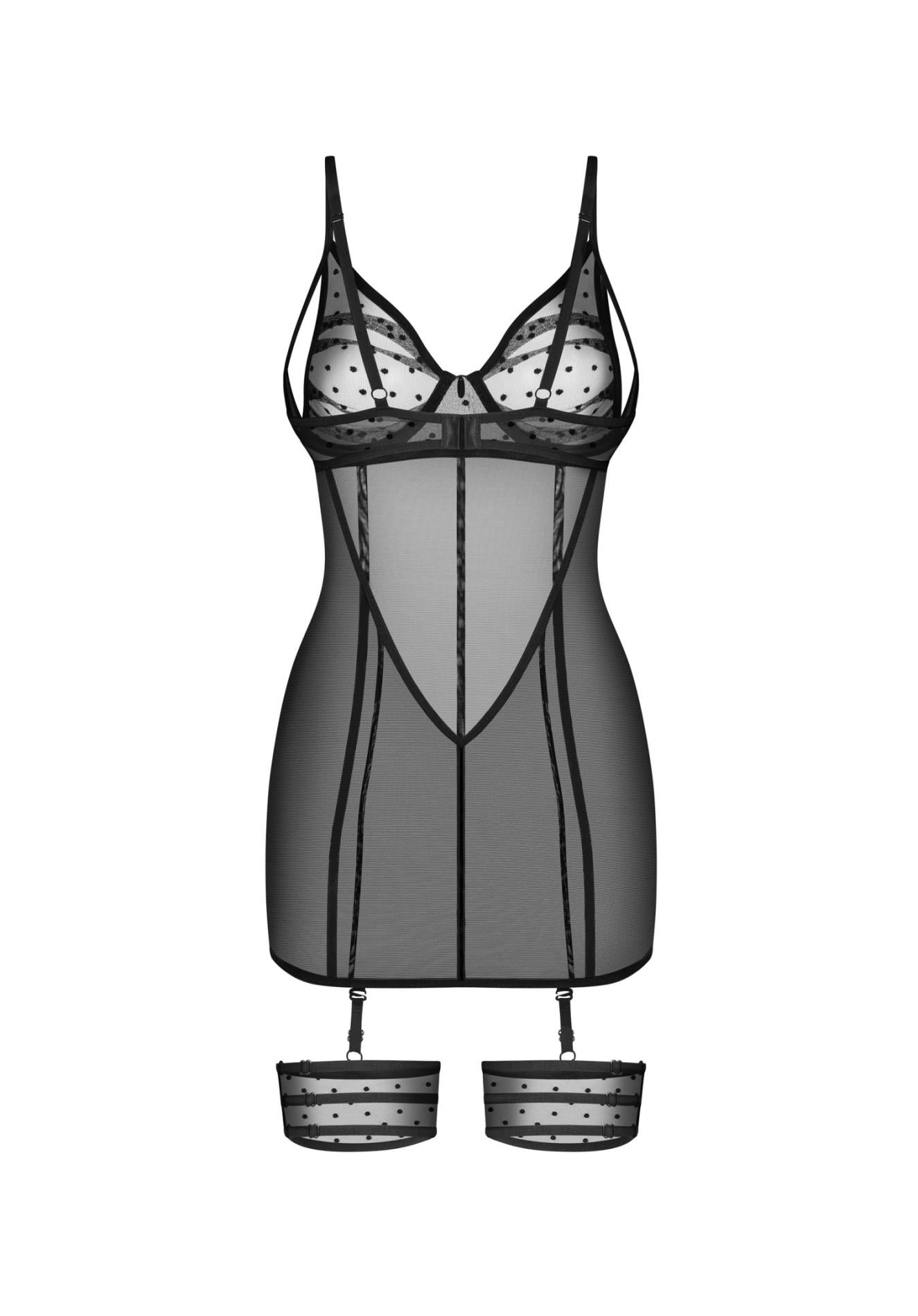 Cămașă de noapte transparentă neagră Nuites Obsessive 2XL/3XL