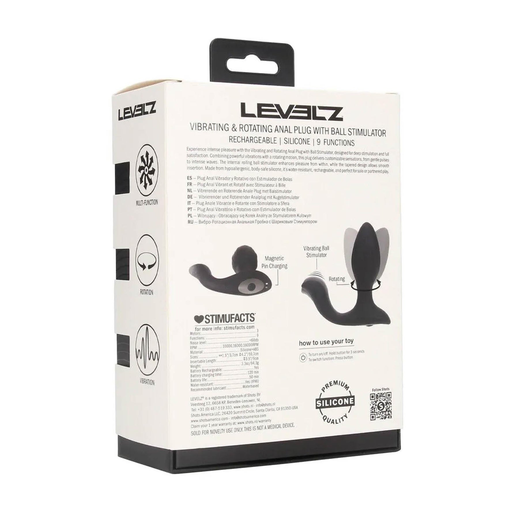 Plug anal vibrant rotativ Levelz cu bilă, silicon, negru, 10,7 cm