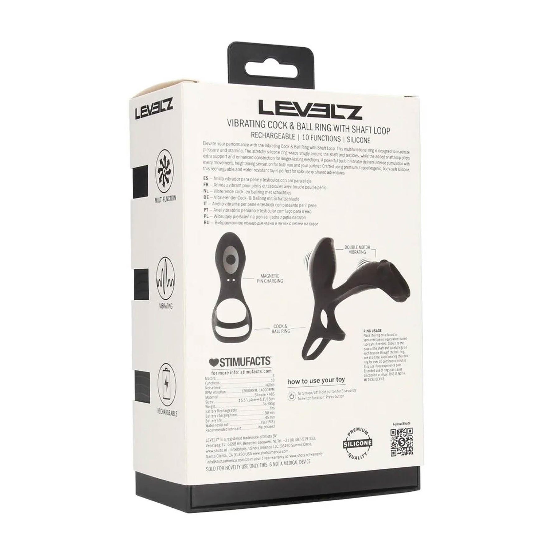 Inel vibrant pentru penis și testicule Levelz cu buclă, silicon, negru, 14 cm