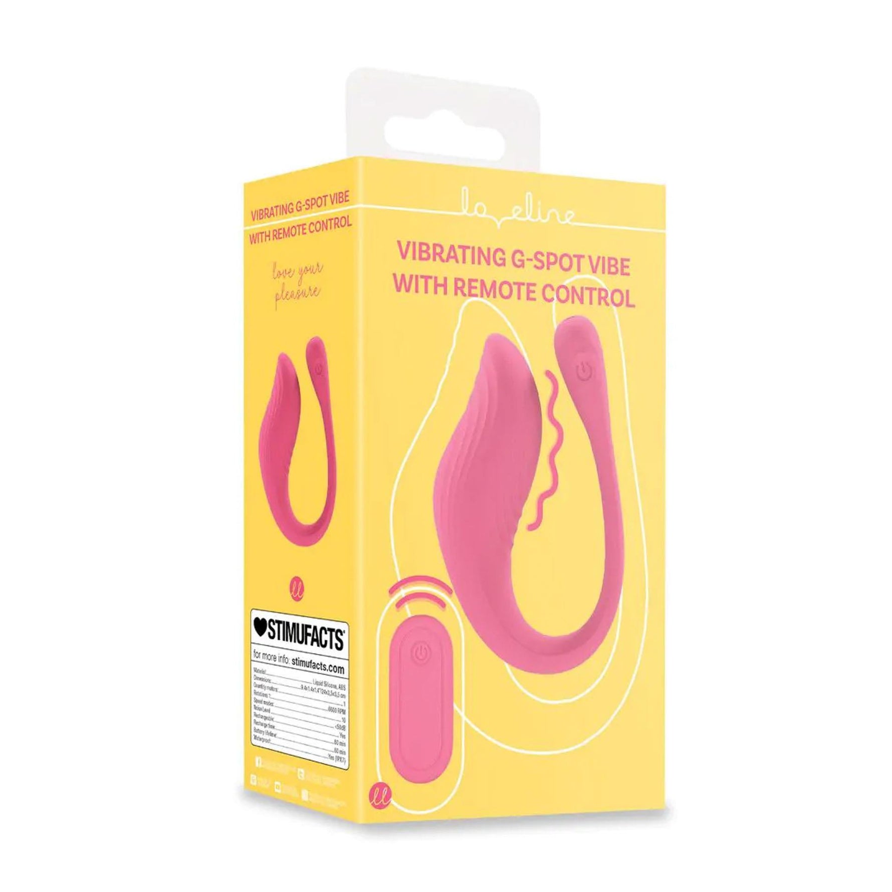 Vibrator Loveline pentru punctul G cu telecomandă, silicon, roz, 24 cm