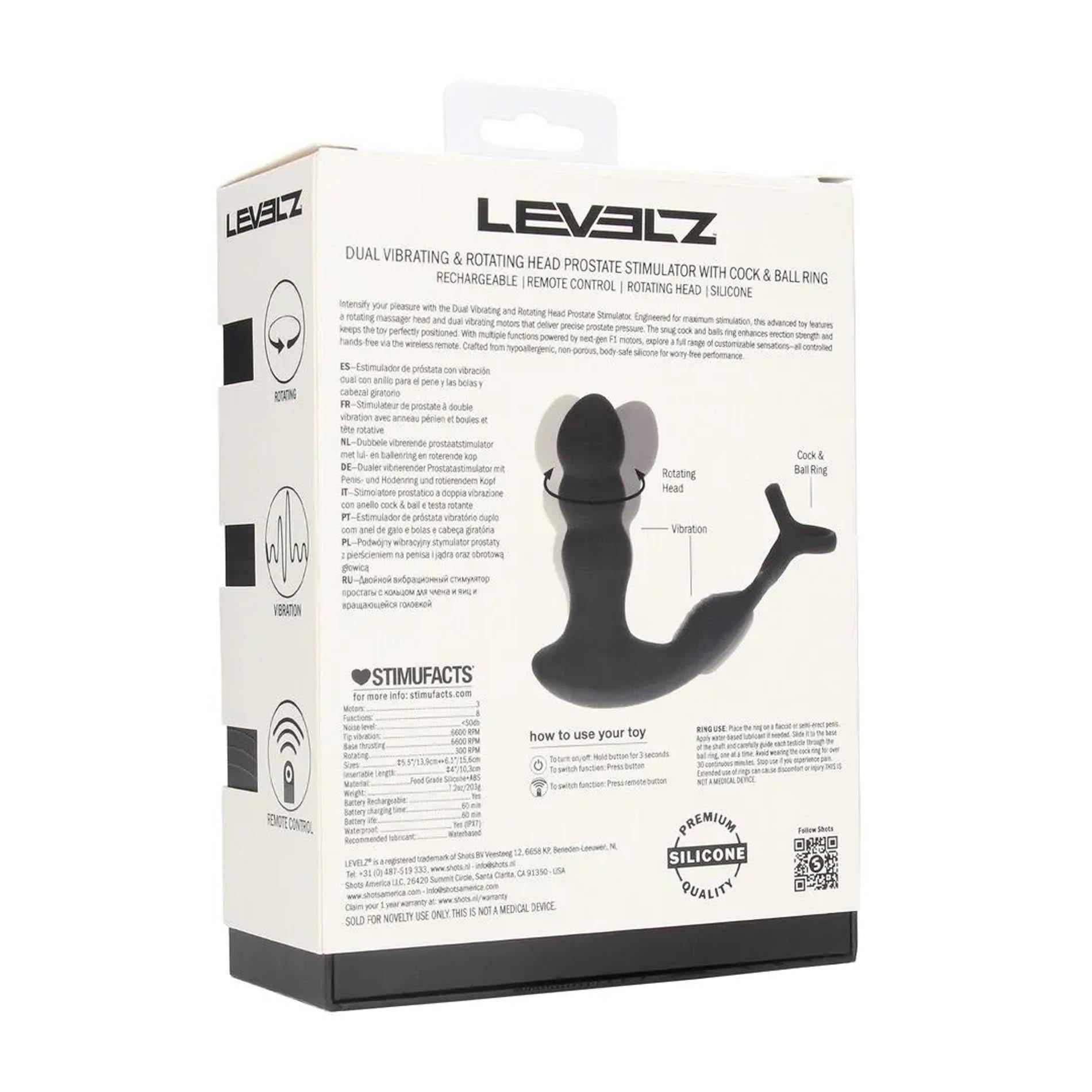 Aparat de masaj pentru prostată Levelz cu cap rotativ, silicon, negru, 16,8 cm