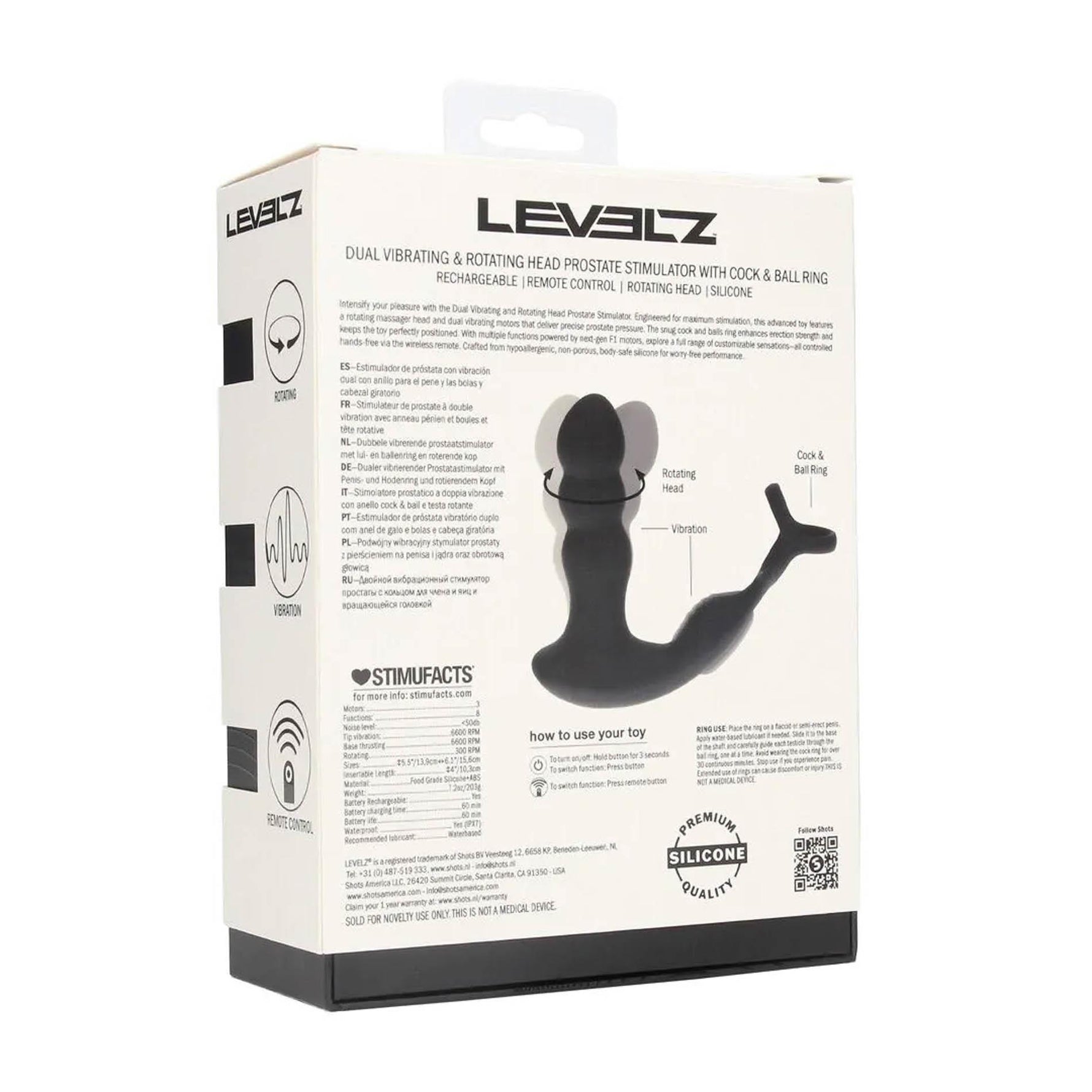 Aparat de masaj pentru prostată Levelz cu cap rotativ, silicon, negru, 16,8 cm