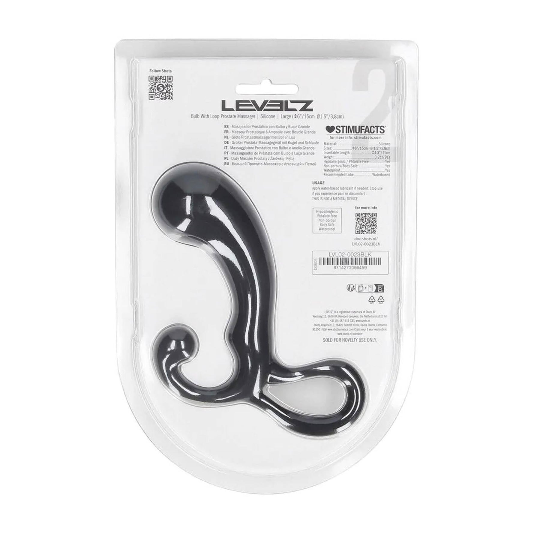 Masaj prostată Levelz L din silicon, negru, 15 cm