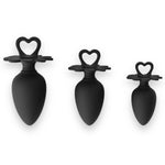 Set de dopuri anale Power Escorts Heart din silicon, mărime S, M, L, negru