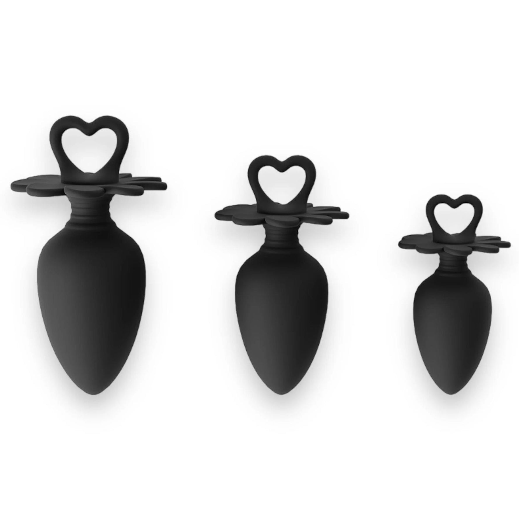 Set de dopuri anale Power Escorts Heart din silicon, mărime S, M, L, negru