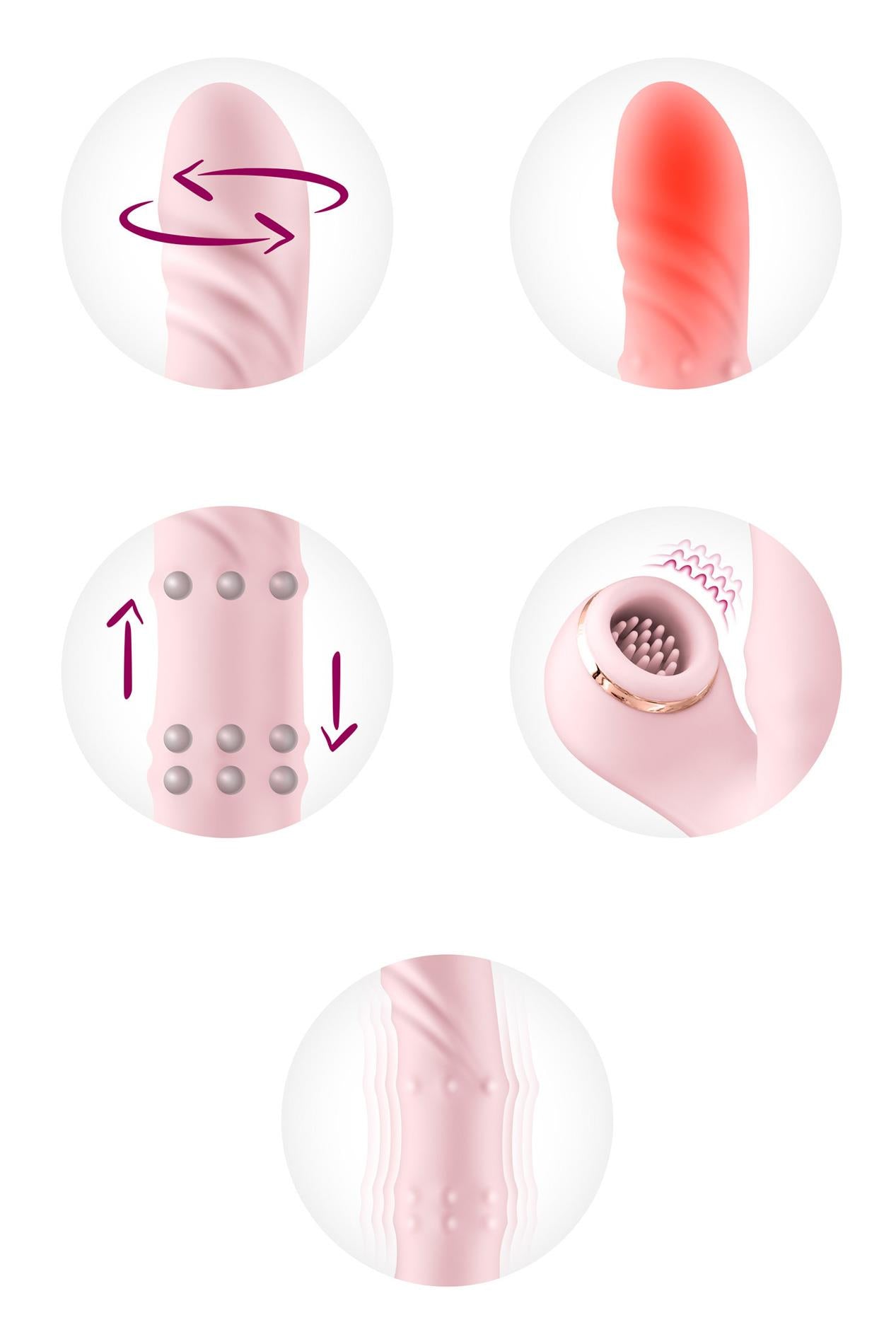 Vibrator elegant 5 în 1 Yoba Bunny, roz pudră, cu USB