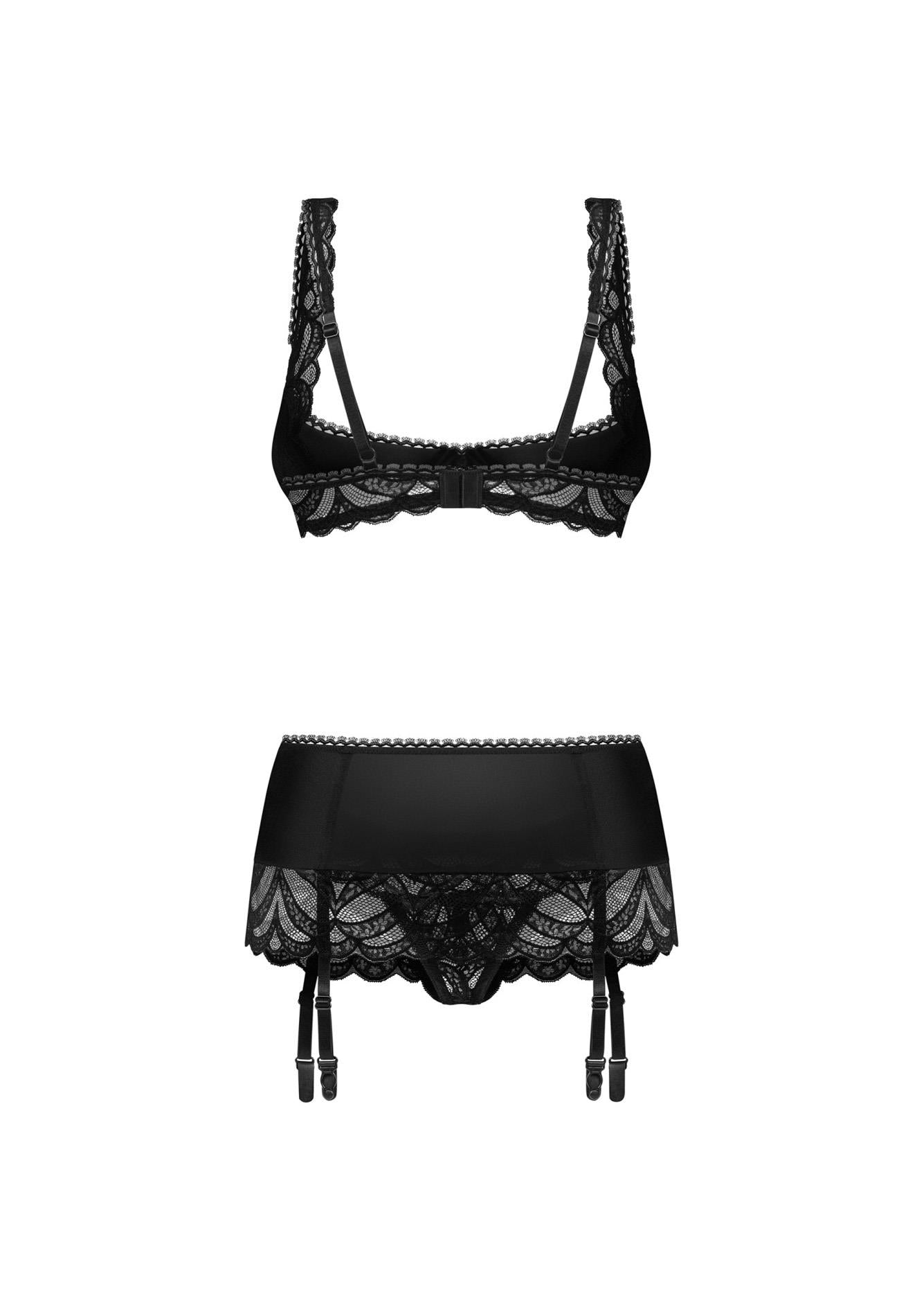 Set de lenjerie intimă Obsessive L/XL, cu trei piese, Lecille, cu slips, deschis