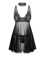 Babydoll din dantelă cu tanga și choker Donarella Obsessive XS/S