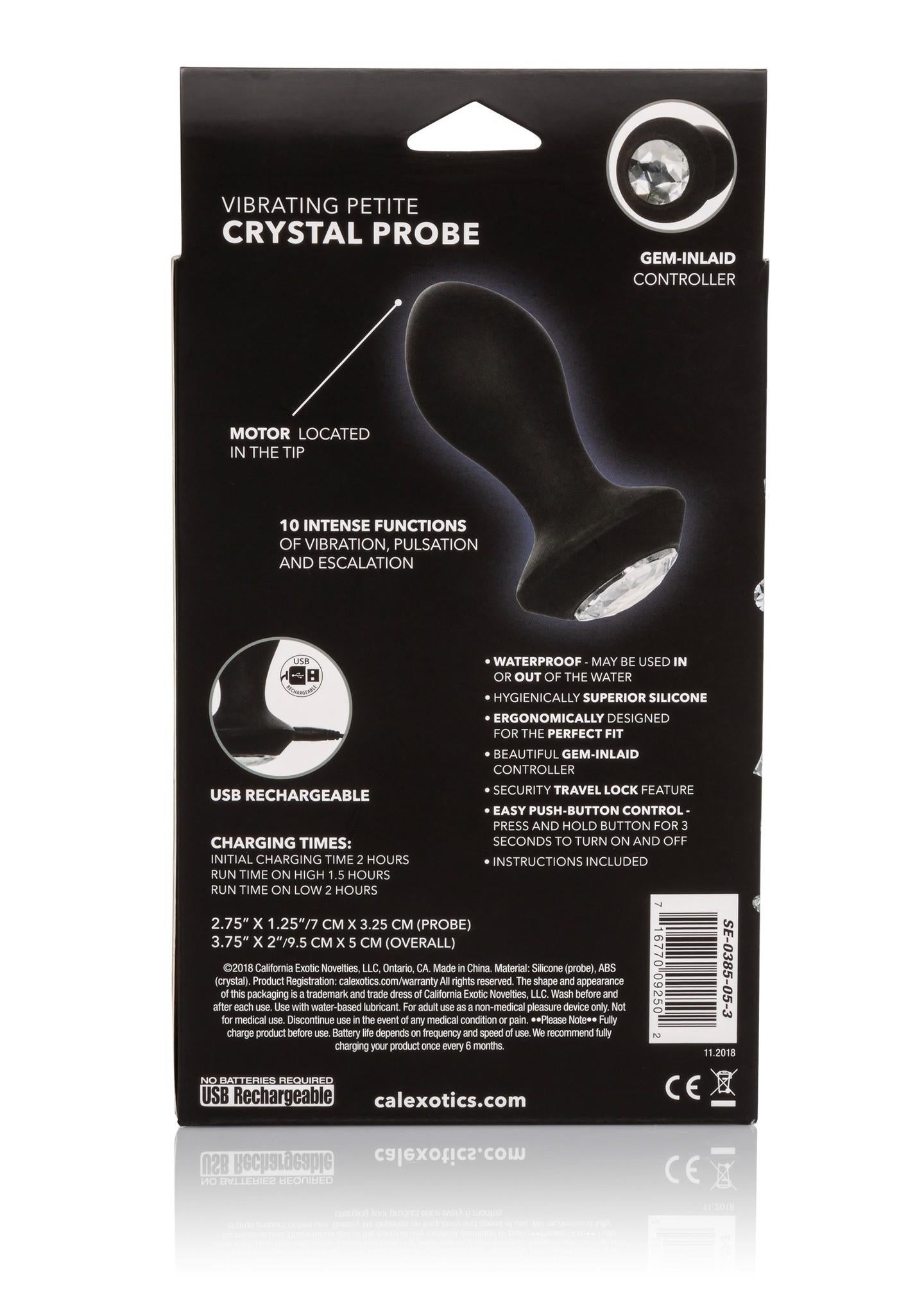 Dop anal vibrant Calexotics Petite Crystal Probe, negru, 9,5 cm