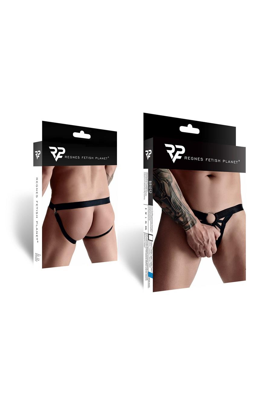 Jockstrap bărbătesc Regnes Fetish Planet cu inel metalic negru S/M