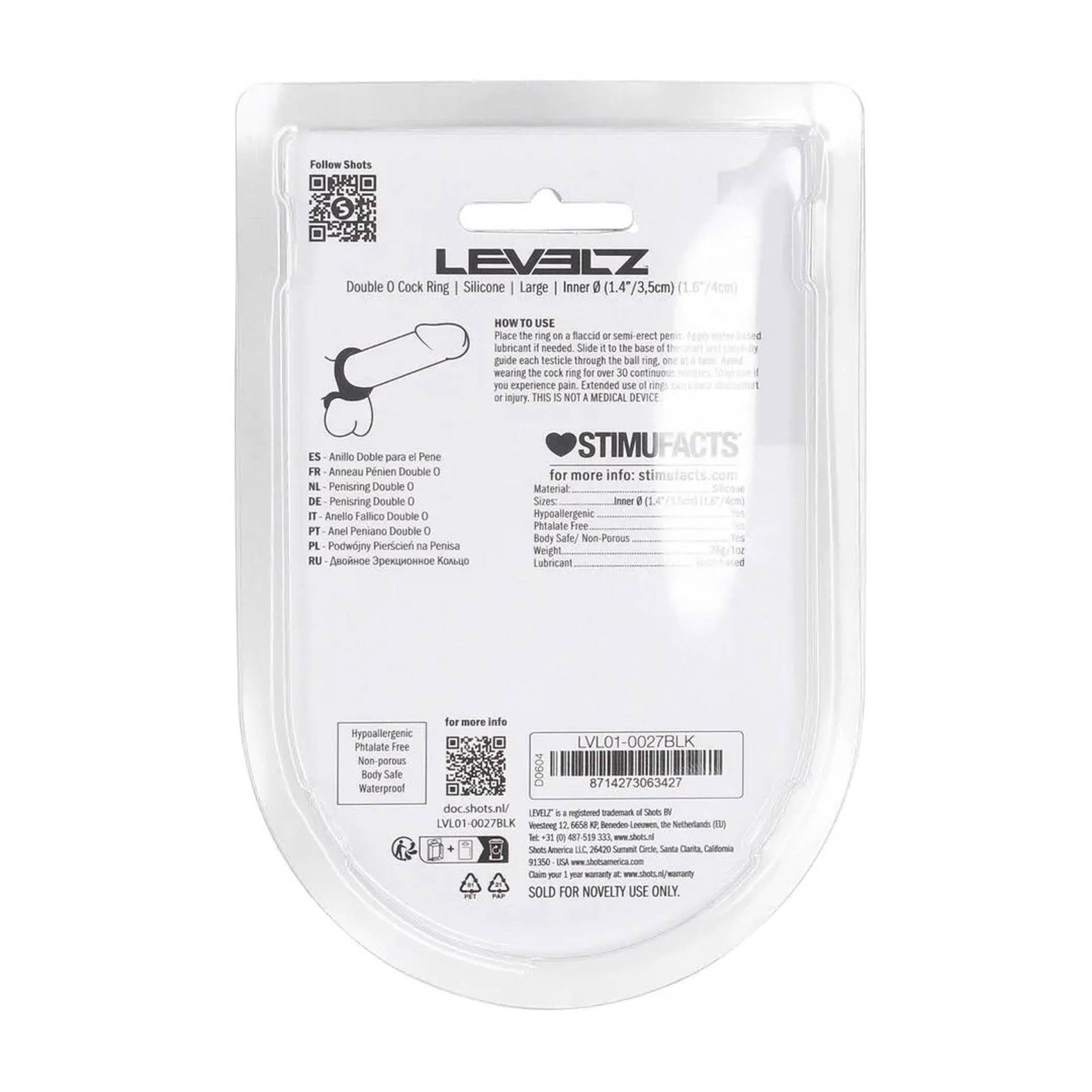 Inel dublu pentru penis Levelz din silicon, negru, L