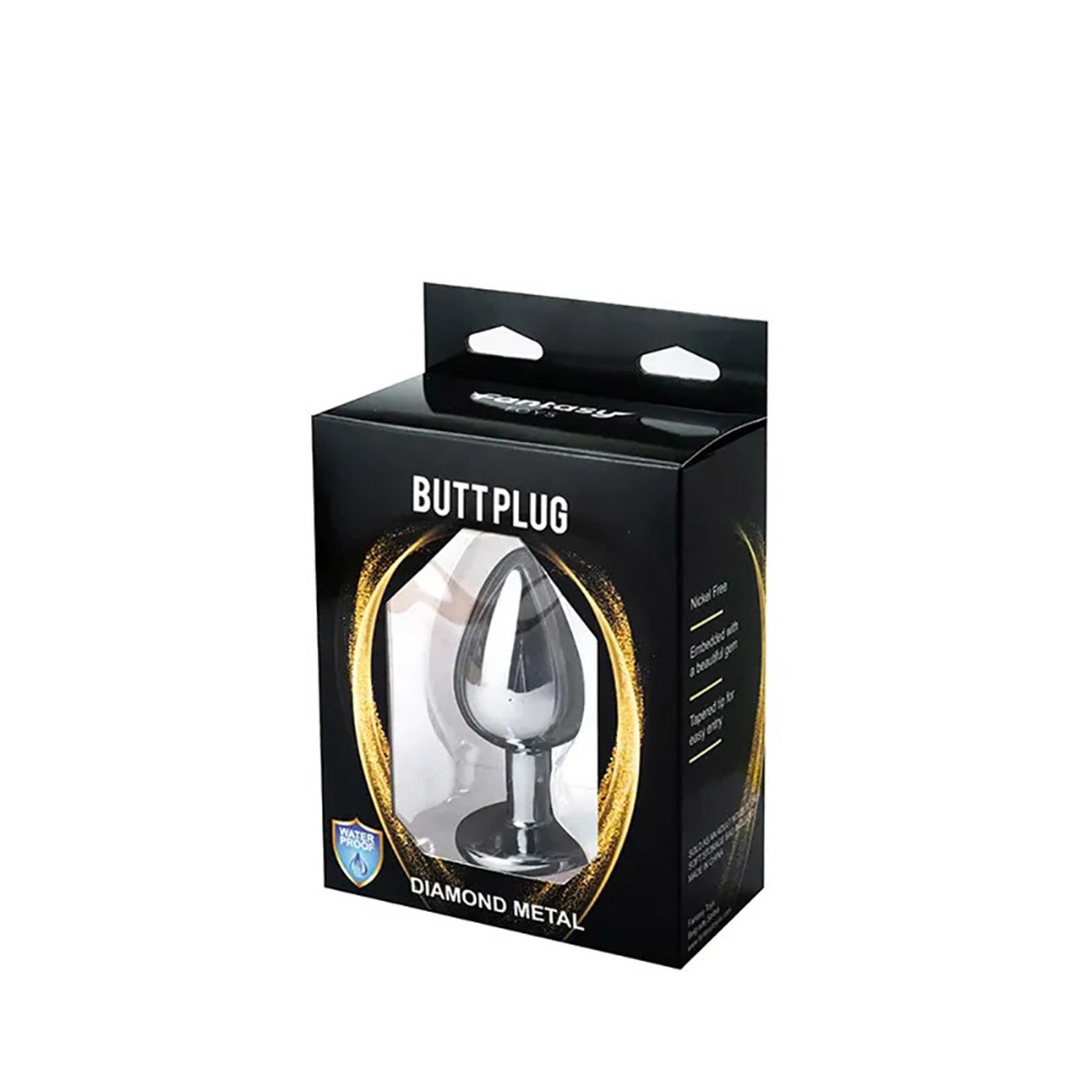 Plug anal metalic Fantasy, argintiu, mediu, cu diamant alb, 8 cm