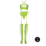 Au! Set lenjerie intimă cu top scurt neon și ciorapi XL/XXXXL