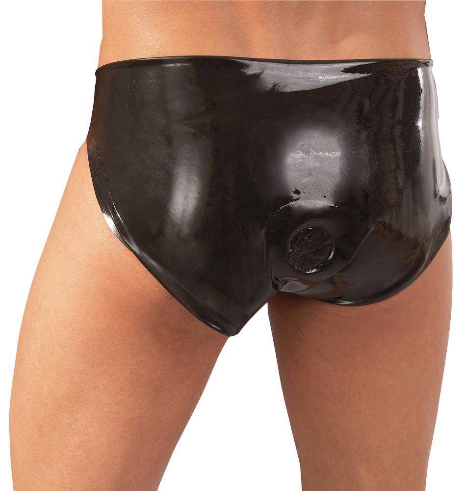 Chiloți din latex cu dildo anal Late X negri M/L 14 cm
