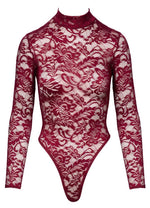 Body Cottelli LINGERIE din dantelă bordo, mărimea XL, cu mâneci lungi