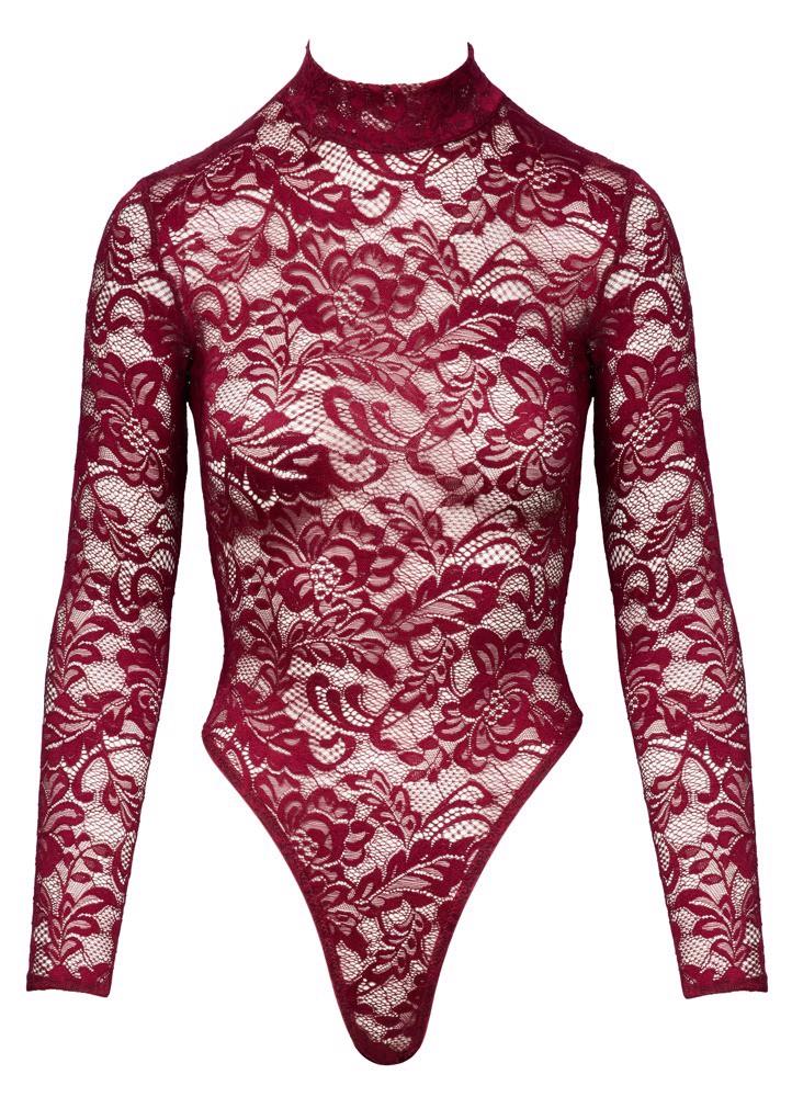 Body Cottelli LINGERIE din dantelă bordo, mărimea XL, cu mâneci lungi