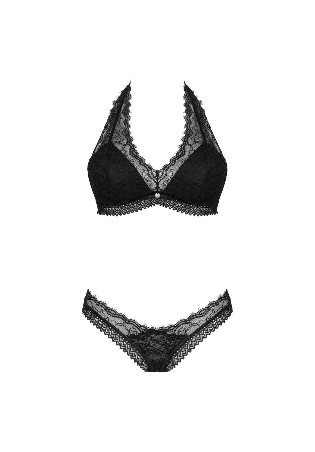 Set lenjerie erotică din dantelă neagră Medilla Obsessive M/L
