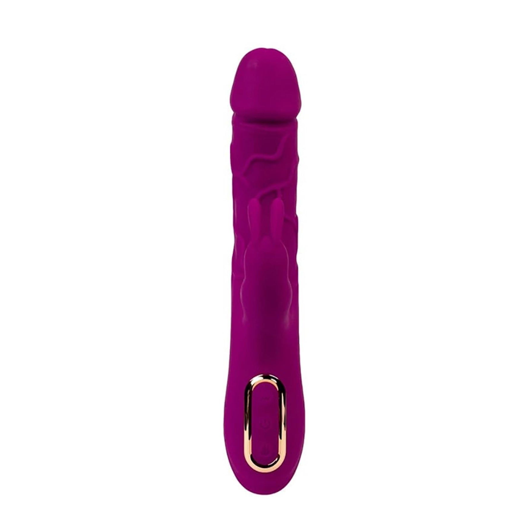 Vibrator iepuraș din silicon fantezie cu încălzire 10 moduri USB 22 cm