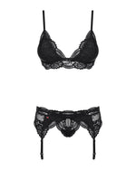 Set lenjerie intimă Obsessive cu portjartier, negru S/M