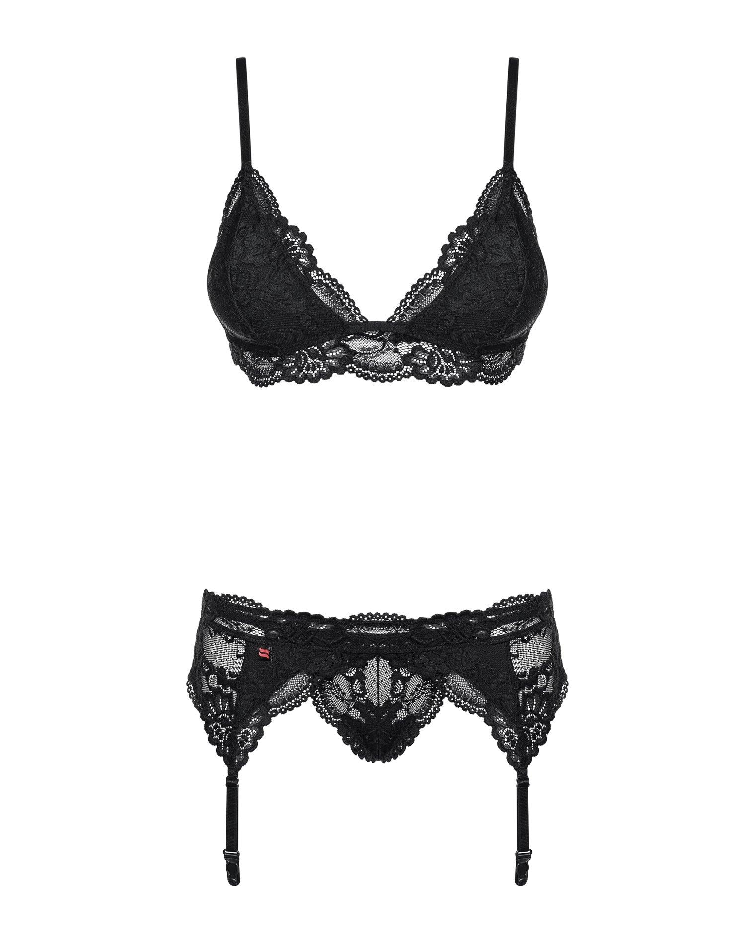 Set lenjerie intimă Obsessive cu portjartier, negru S/M