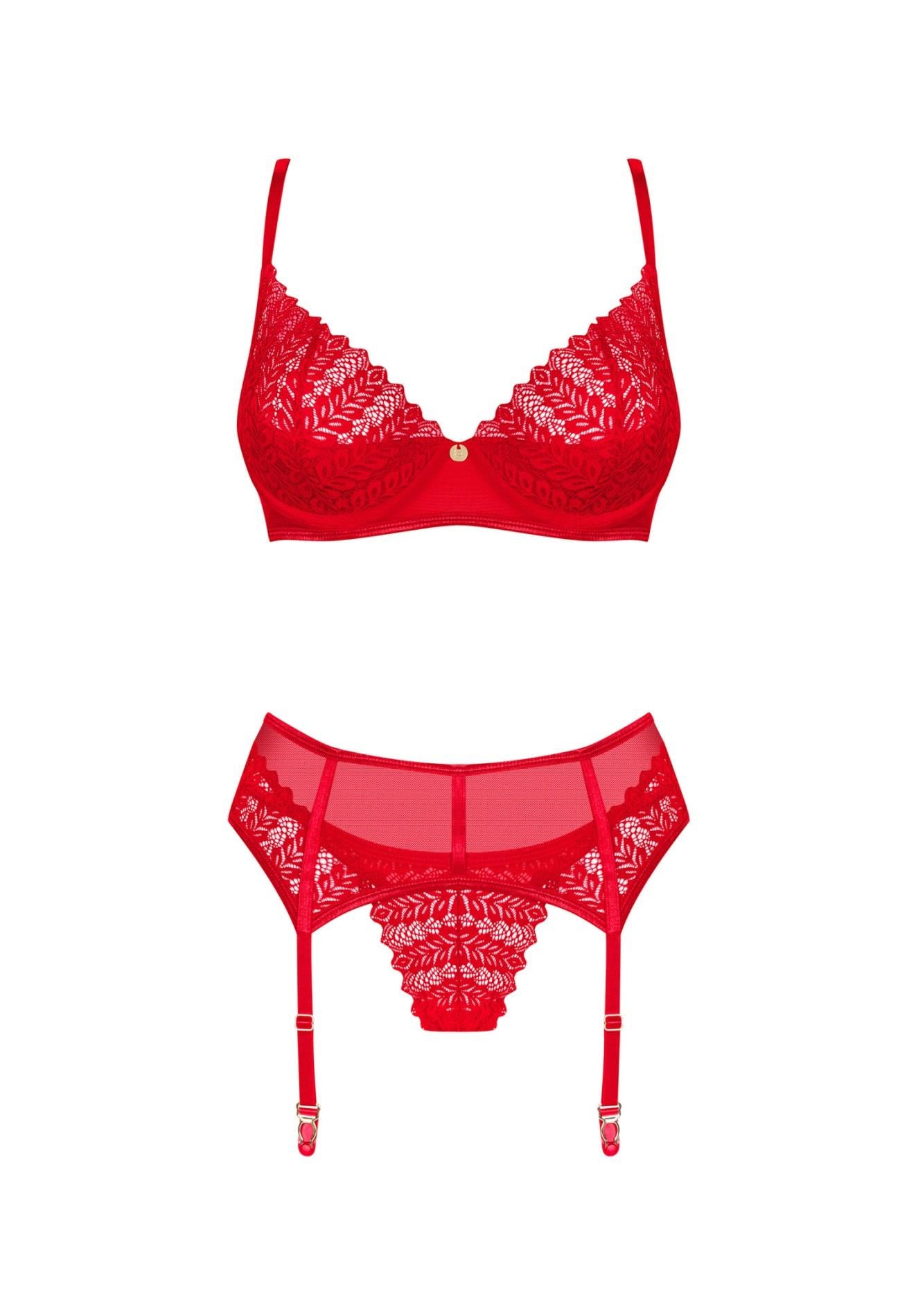 Set de lenjerie intimă Obsessive Ingridia din 3 piese, roșu, XL/2XL
