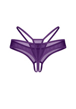 Tanga Obsessive mov, fără bretele, din plasă, S/M
