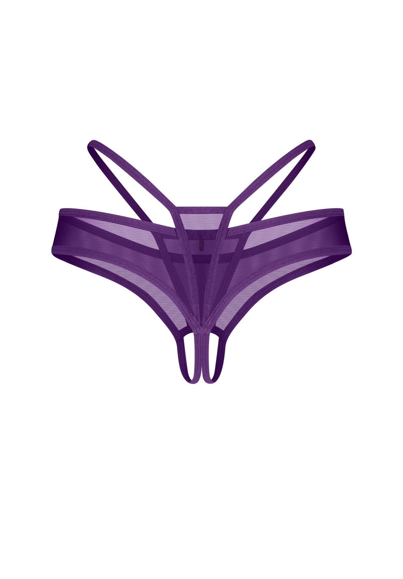 Tanga Obsessive mov, fără bretele, din plasă, S/M
