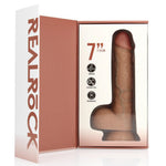 Vibrator realist RealRock cu testicule, culoarea pielii, 18 cm