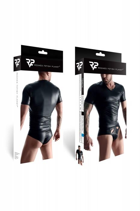 Tricou Regnes Fetish Planet pentru bărbați, aspect umed, negru, L, cu acces la sâni