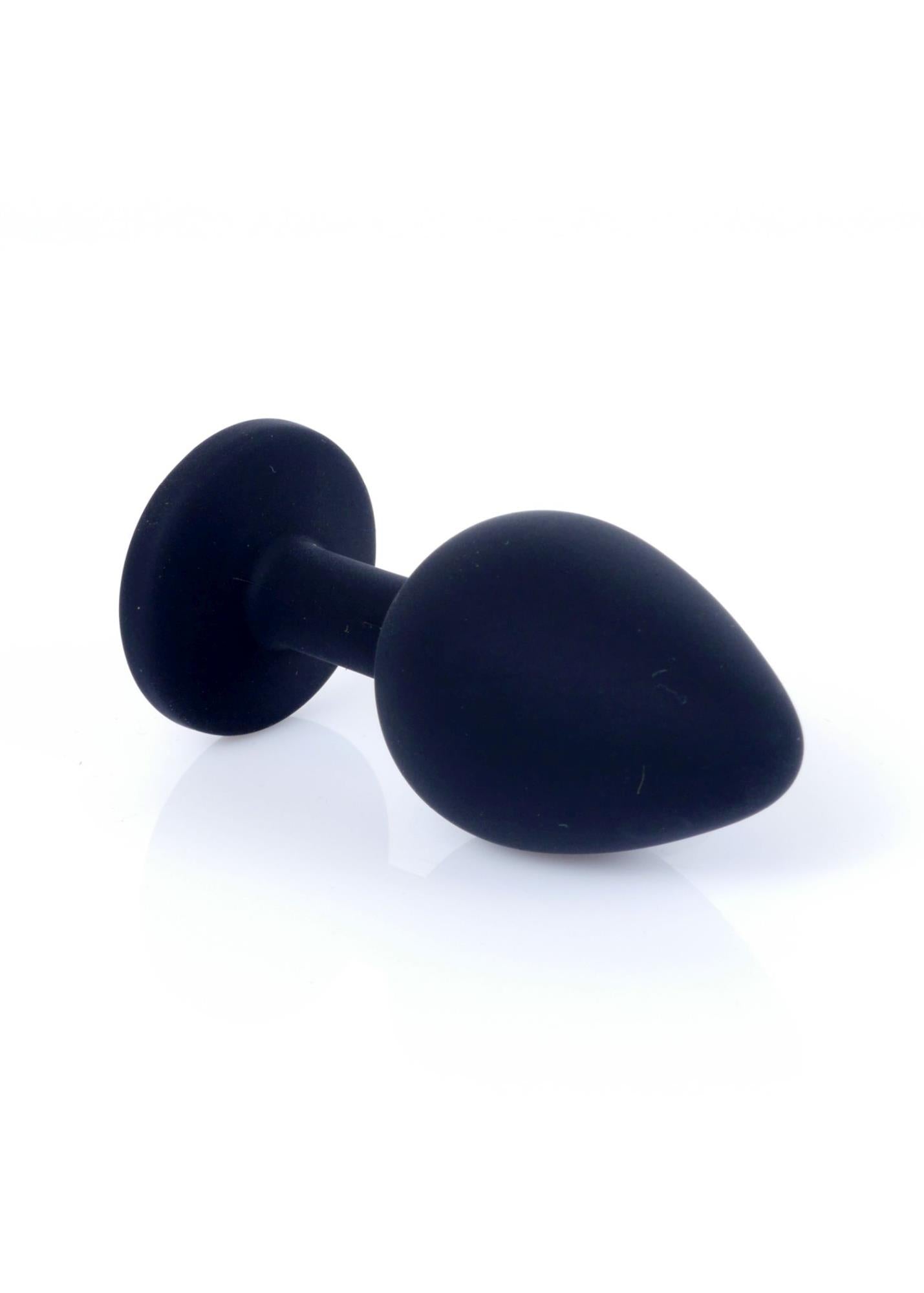 Plug anal din silicon MyLove Toys negru cu diamant, mediu, 8 cm