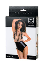 Body lucios Kiara cu aspect ud, negru, mărime S
