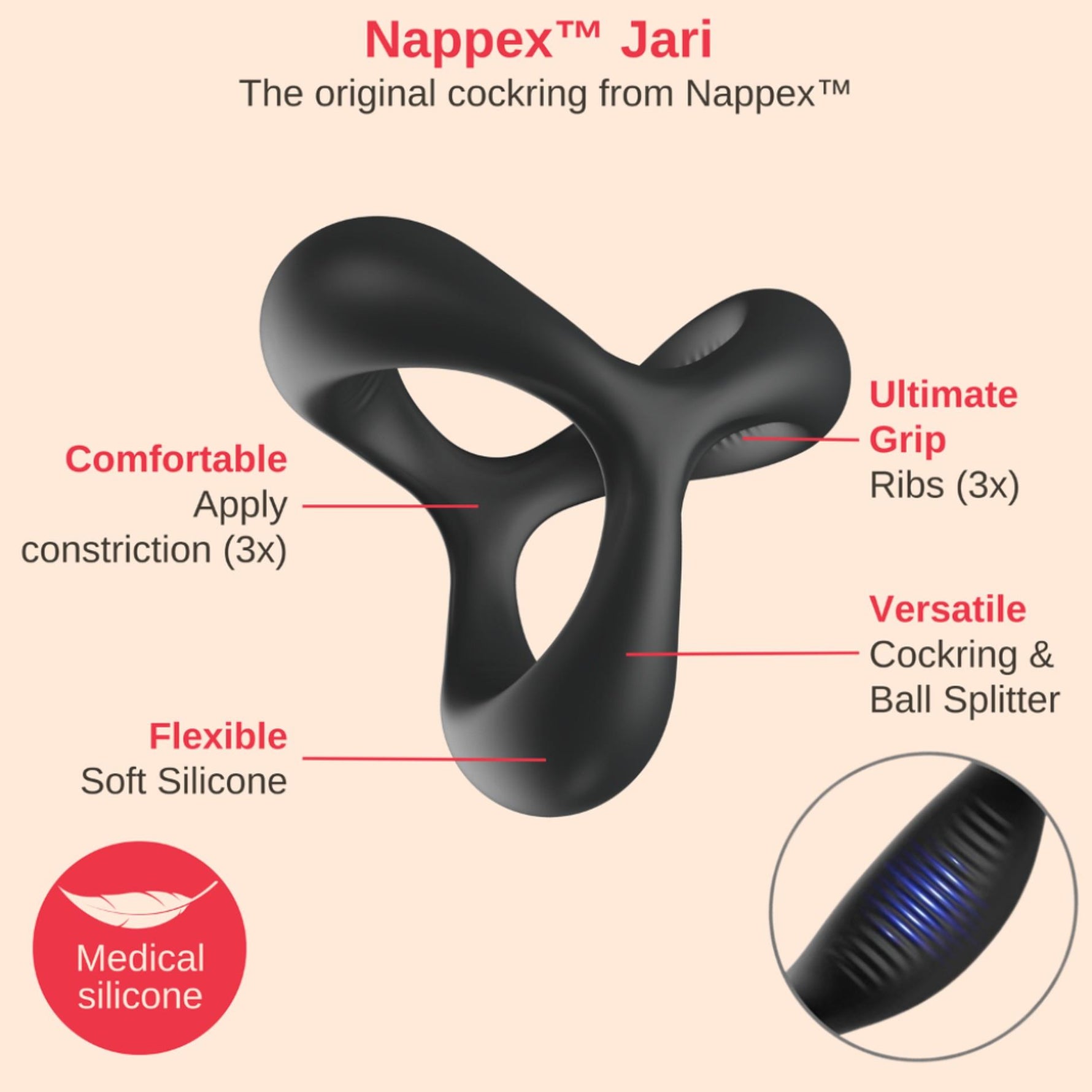 Inel de penis Nappex Jari din silicon impermeabil